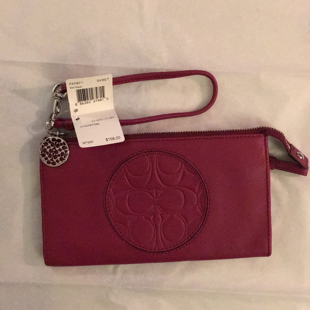 NWT Coach red leather wallet with wrist strap